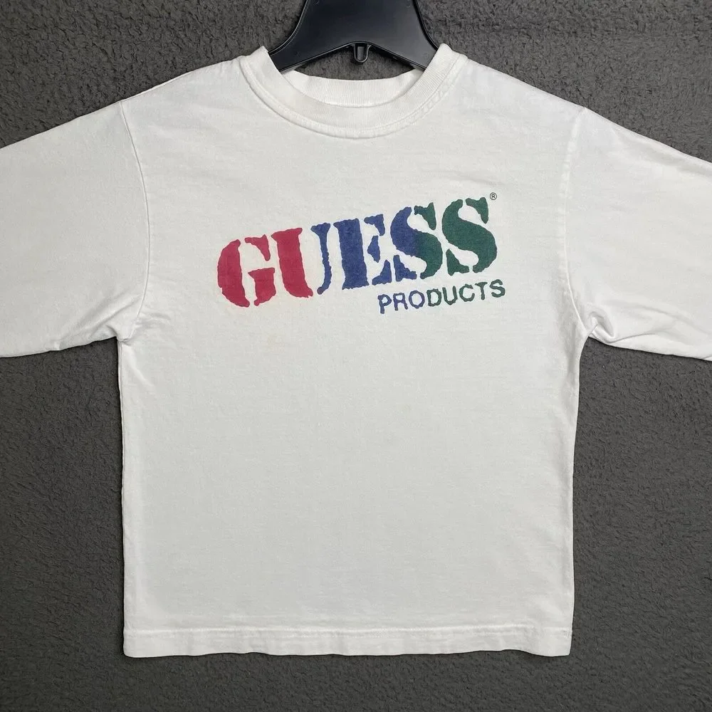 GUESS JEANS USA T-Shirt White Long Sleeve Womens Small Classic Spellout Logo - Picture 4 of 16